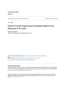 Review of Â•Œlinear Programming and Related Problemsâ•Š by E