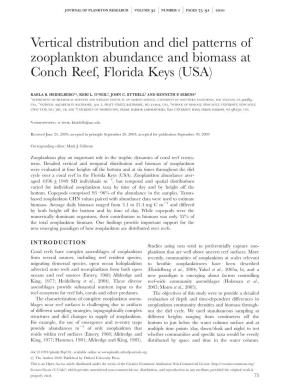 Vertical Distribution and Diel Patterns of Zooplankton Abundance and Biomass at Conch Reef, Florida Keys (USA)