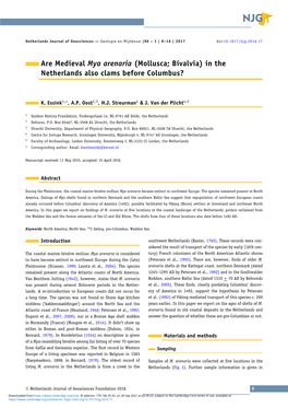 Are Medieval Mya Arenaria (Mollusca; Bivalvia) in the Netherlands Also Clams Before Columbus?