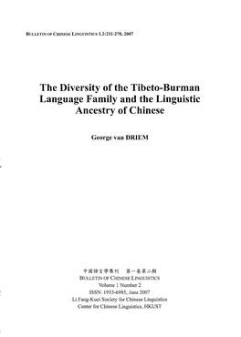 The Diversity of the Tibeto-Burman Language Family and the Linguistic Ancestry of Chinese