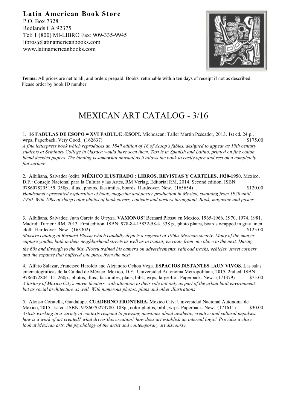 Mexican Art Catalog - 3/16