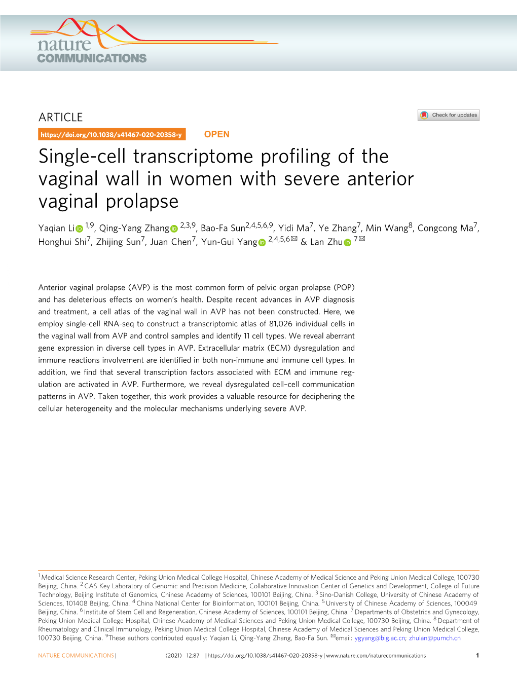 Single-Cell Transcriptome Profiling of the Vaginal Wall in Women