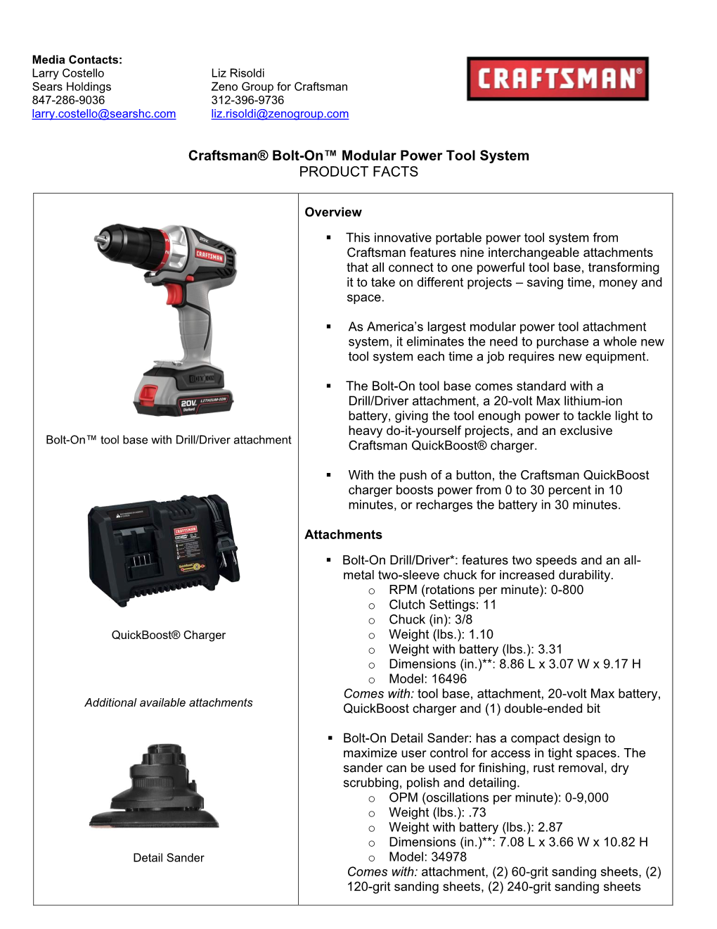 Craftsman® Bolt-On™ Modular Power Tool System PRODUCT FACTS