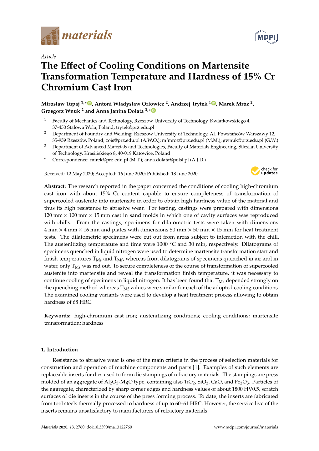 The Effect of Cooling Conditions on Martensite Transformation