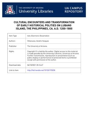 Cultural Encounters and Transformation of Early Historical Polities on Lubang Island, the Philippines, Ca