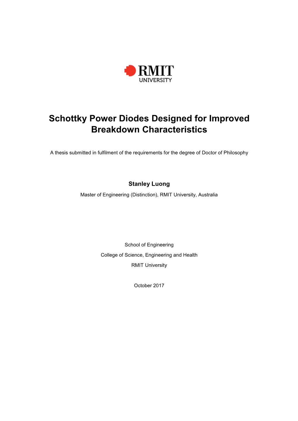 Schottky Power Diodes Designed for Improved Breakdown Characteristics