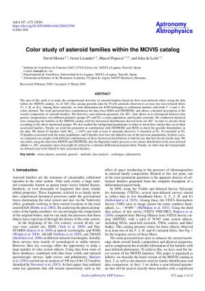 Color Study of Asteroid Families Within the MOVIS Catalog David Morate1,2, Javier Licandro1,2, Marcel Popescu1,2,3, and Julia De León1,2