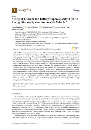 Sizing of Lithium-Ion Battery/Supercapacitor Hybrid † Energy Storage System for Forklift Vehicle