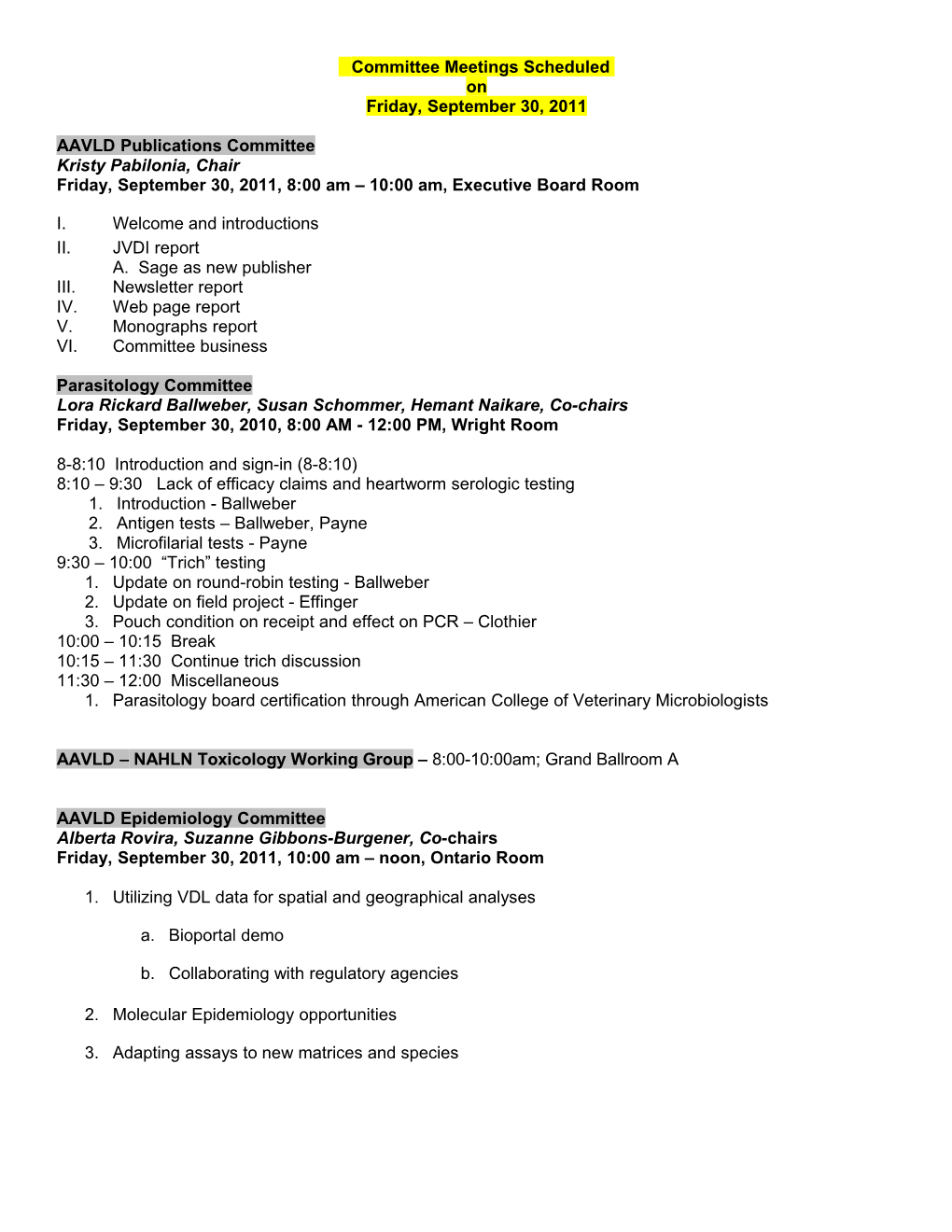 Tentative AAVLD/USHA Agenda