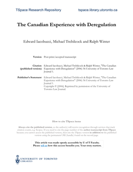 The Canadian Experience with Deregulation