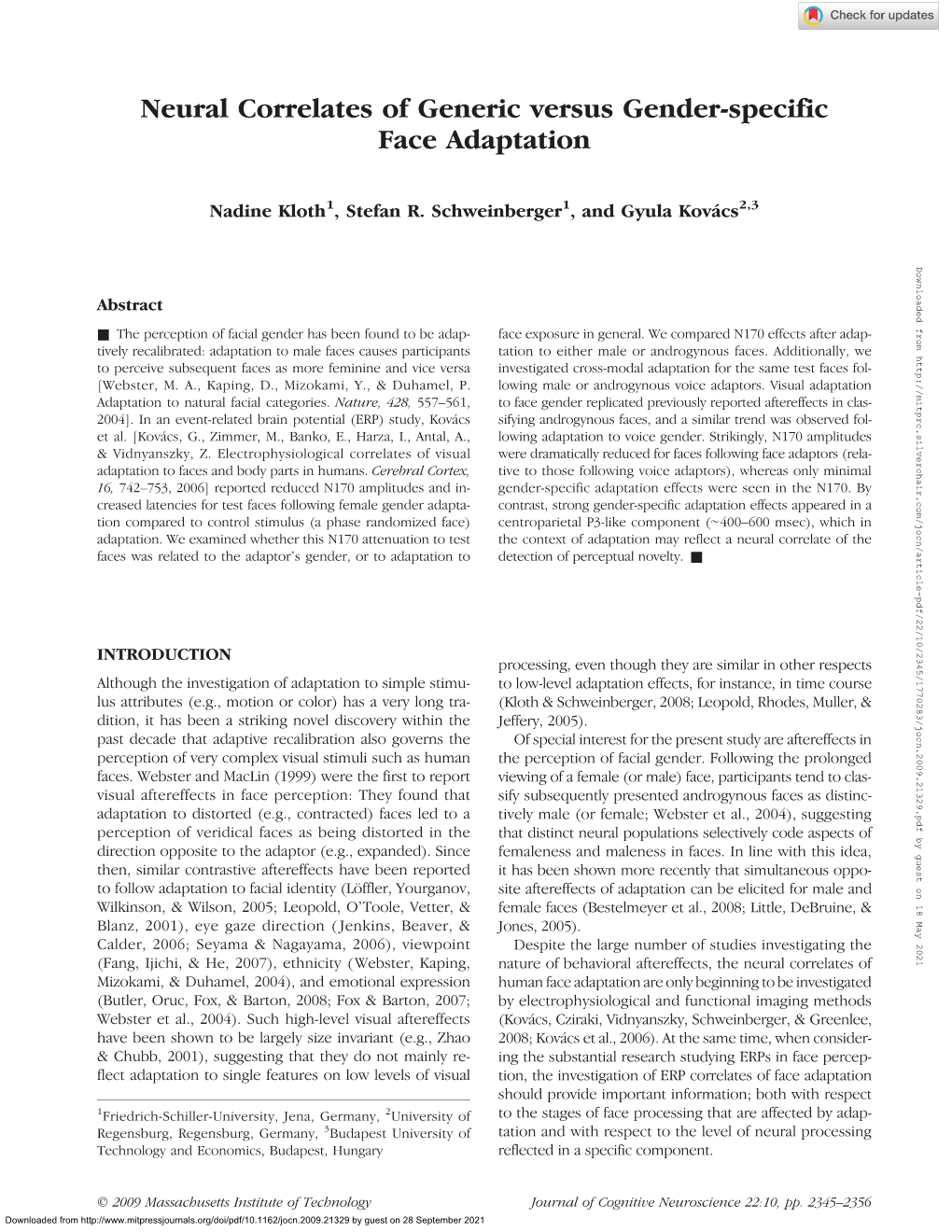 Neural Correlates of Generic Versus Gender-Specific Face Adaptation