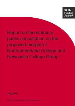 Report on the Statutory Public Consultation on the Proposed Merger of Northumberland College and Newcastle College Group