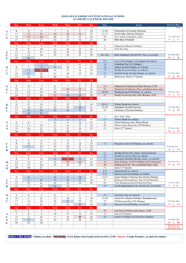 Jerusalem American International School Academic Calendar 2019-2020