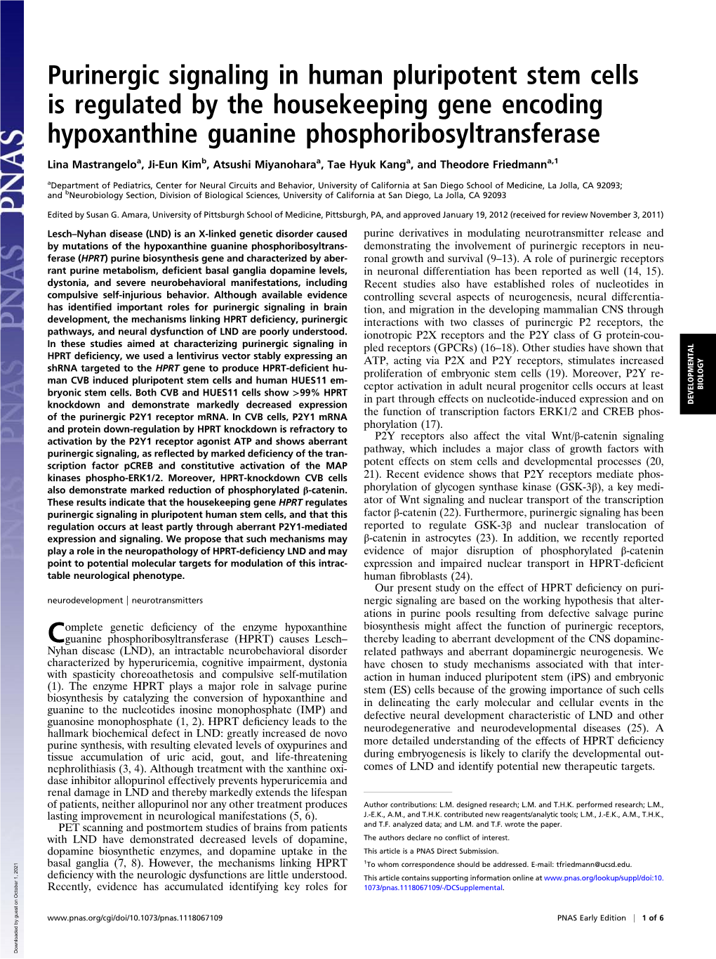 Purinergic Signaling in Human Pluripotent Stem Cells Is Regulated by the Housekeeping Gene Encoding Hypoxanthine Guanine Phosphoribosyltransferase