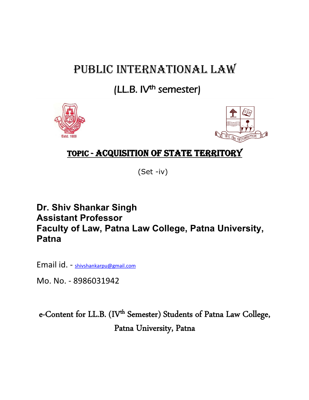 Public International LAW E-Content for LL.B