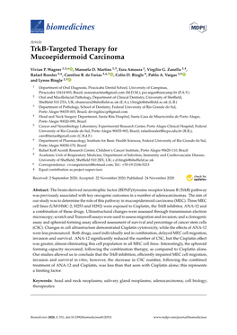 Trkb-Targeted Therapy for Mucoepidermoid Carcinoma