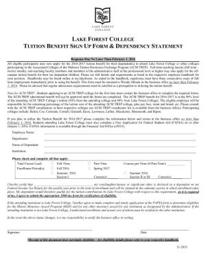 Lake Forest College Tuition Benefit Sign up Form & Dependency Statement