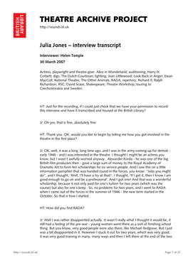Theatre Archive Project: Interview with Julia Jones
