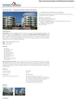Sterling Park - Kodigehalli Main Road, Bangalo… 1, 2, 3 BHK Multistoried Apartment in Bangalore Sterling Park Is Completed Project of Sterling Developers Pvt Ltd