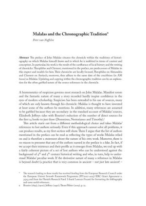 Malalas and the Chronographic Tradition* Peter Van Nuffelen Peter Van Nuffelen