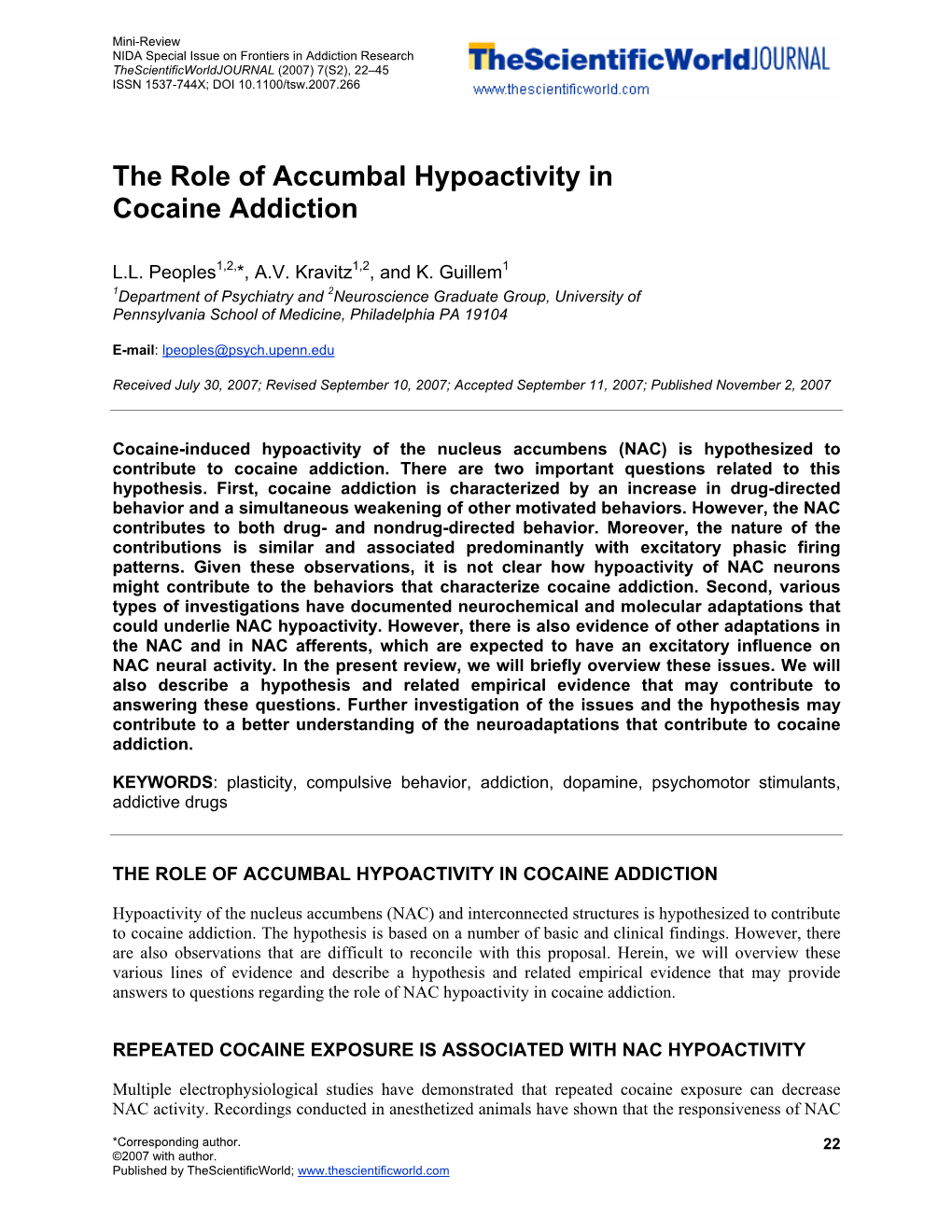 The Role of Accumbal Hypoactivity in Cocaine Addiction