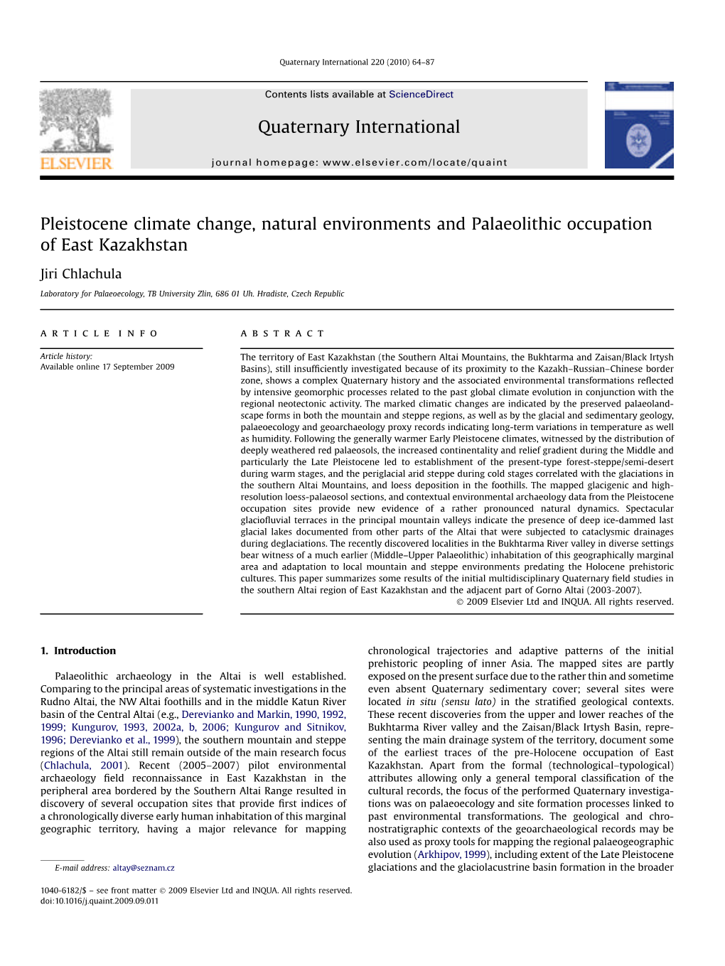 Pleistocene Climate Change, Natural Environments and Palaeolithic Occupation of East Kazakhstan