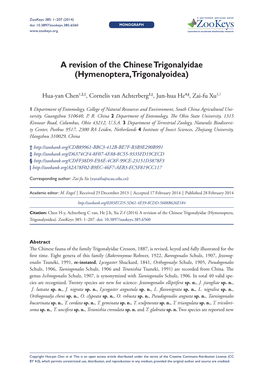 A Revision of the Chinese Trigonalyidae (Hymenoptera, Trigonalyoidea)