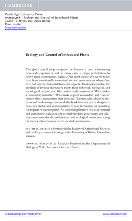 Ecology and Control of Introduced Plants Judith H
