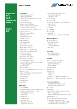 Ingredients for the Food Supplements Industry Product List Nutra Division