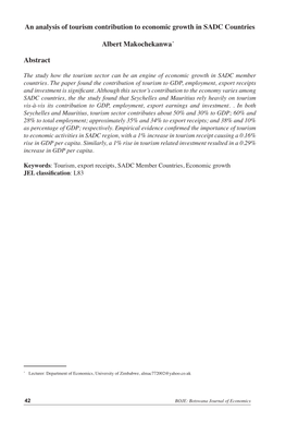 An Analysis of Tourism Contribution to Economic Growth in SADC Countries