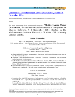 "Mediterranean Under Quarantine", Malta 7-8 November 2014