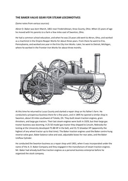 The Baker Valve Gear for Steam Locomotives