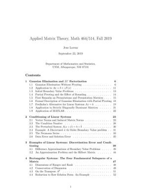 Applied Matrix Theory, Math 464/514, Fall 2019