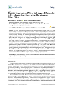 Stability Analyses and Cable Bolt Support Design for a Deep Large-Span Stope at the Hongtoushan Mine, China