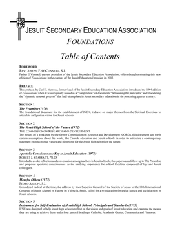 JESUIT SECONDARY EDUCATION ASSOCIATION FOUNDATIONS Table of Contents