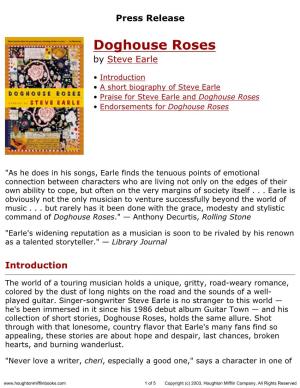 Press Release for Doghouse Roses Published by Houghton Mifflin