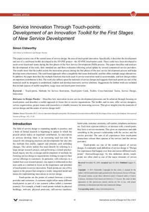 Service Innovation Through Touch-Points: Development of an Innovation Toolkit for the First Stages of New Service Development