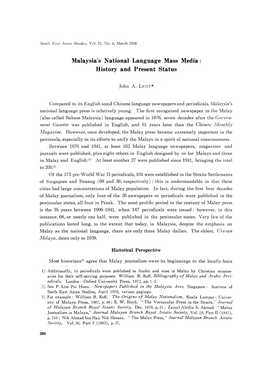 Malaysia's National Language Mass Media: History and Present Status