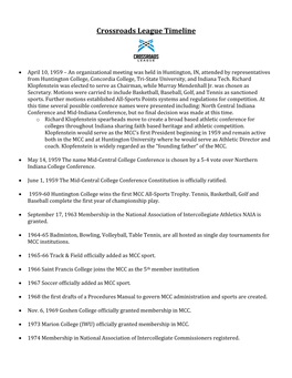 Crossroads League Timeline