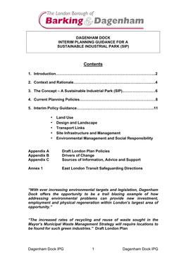 Dagenham Dock Interim Planning Guidance for a Sustainable Industrial Park (Sip)