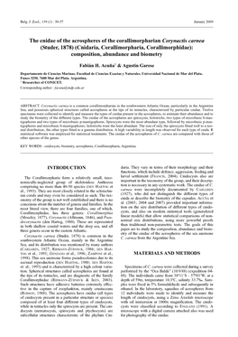 Cnidaria, Corallimorpharia, Corallimorphidae): Composition, Abundance and Biometry
