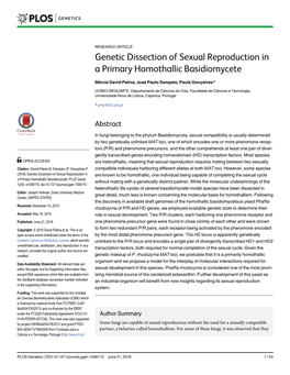 Genetic Dissection of Sexual Reproduction in a Primary Homothallic Basidiomycete
