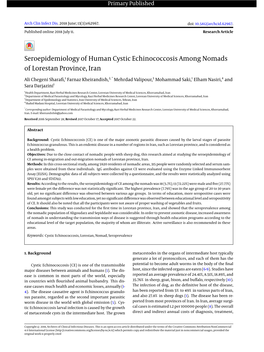 Seroepidemiology of Human Cystic Echinococcosis Among Nomads of Lorestan Province, Iran