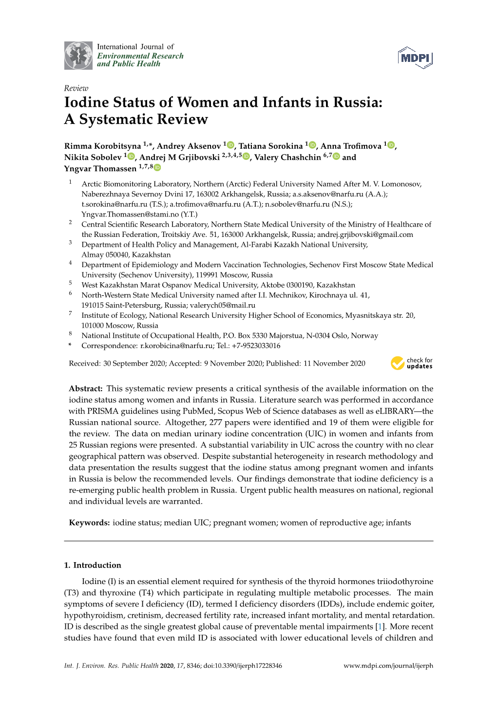 Iodine Status of Women and Infants in Russia: a Systematic Review
