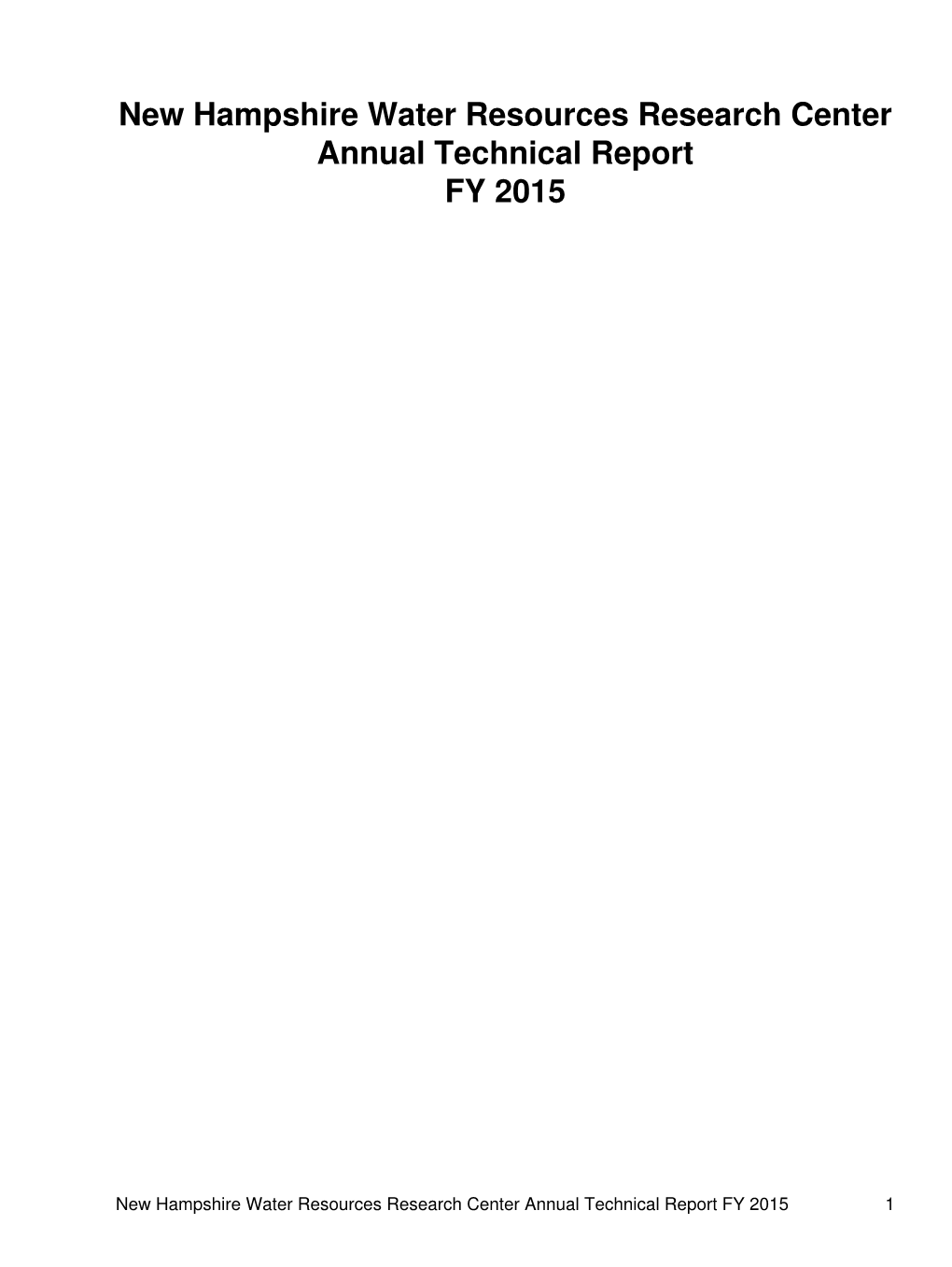 New Hampshire Water Resources Research Center Annual Technical Report FY 2015