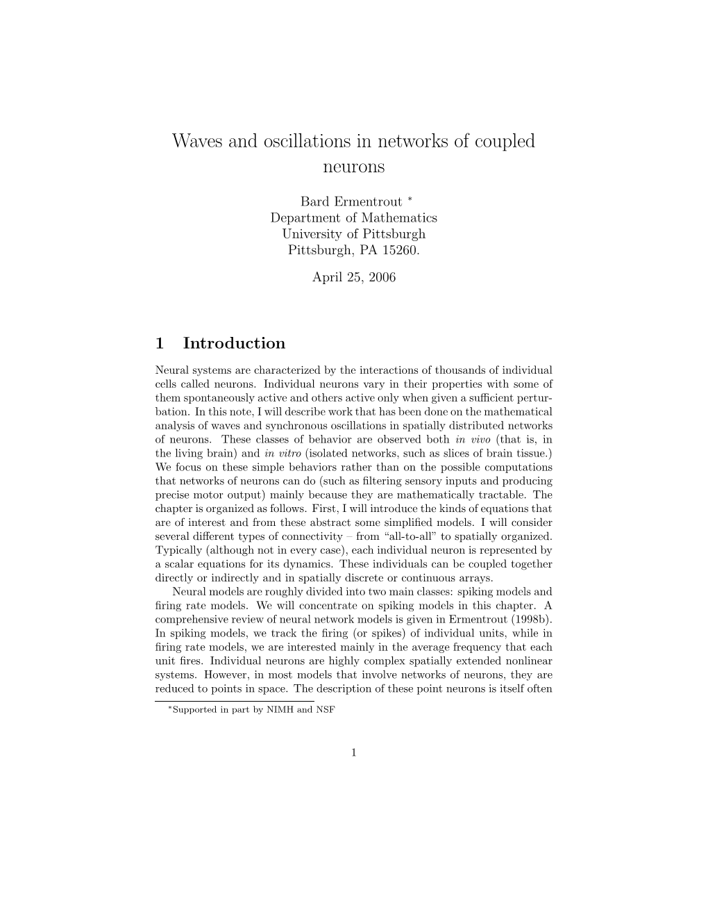 Waves and Oscillations in Networks of Coupled Neurons