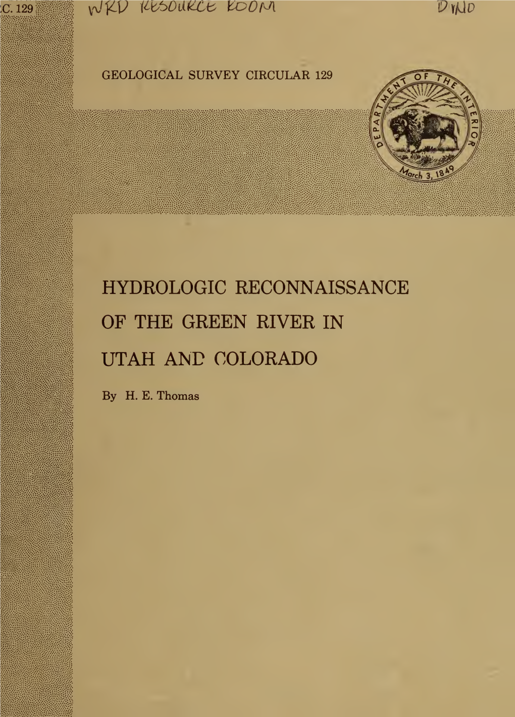 Hydrologic Reconnaissance of the Green River in Utah and Colorado