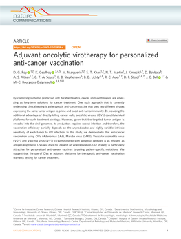 Adjuvant Oncolytic Virotherapy for Personalized Anti-Cancer Vaccination