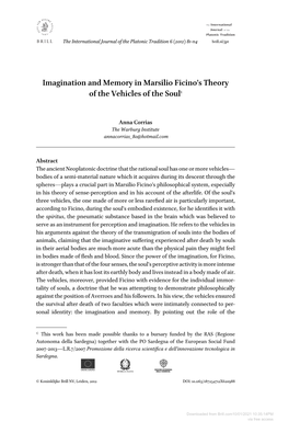 Imagination and Memory in Marsilio Ficino's Theory of the Vehicles Of