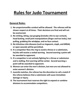 Rules for Judo Tournament